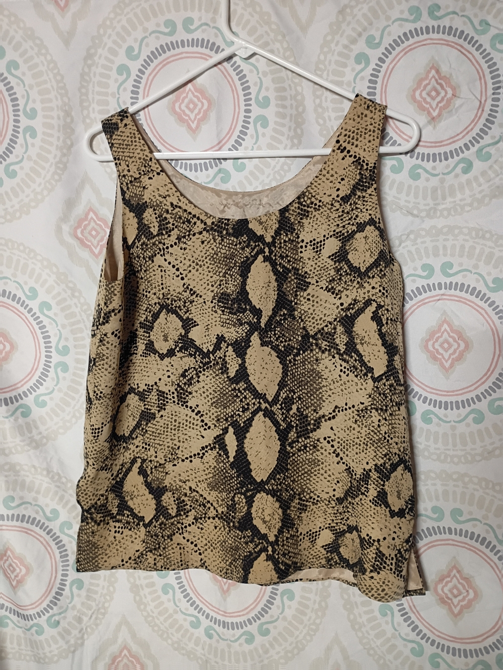 Snake Print Sleeveless Cami Tank Top - Beige/Black